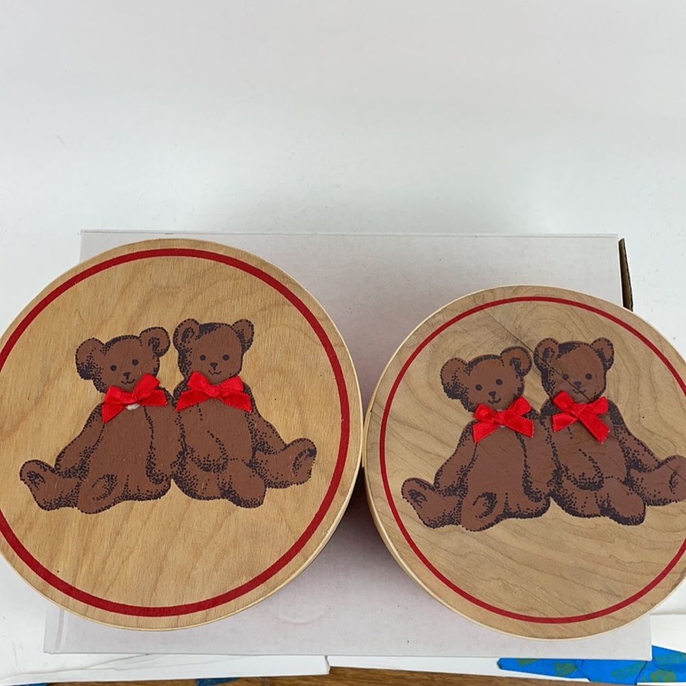 Set of 2 Teddy Bear Bentwood Boxes & Wooden Christmas Ornament - Picture 5 of 9